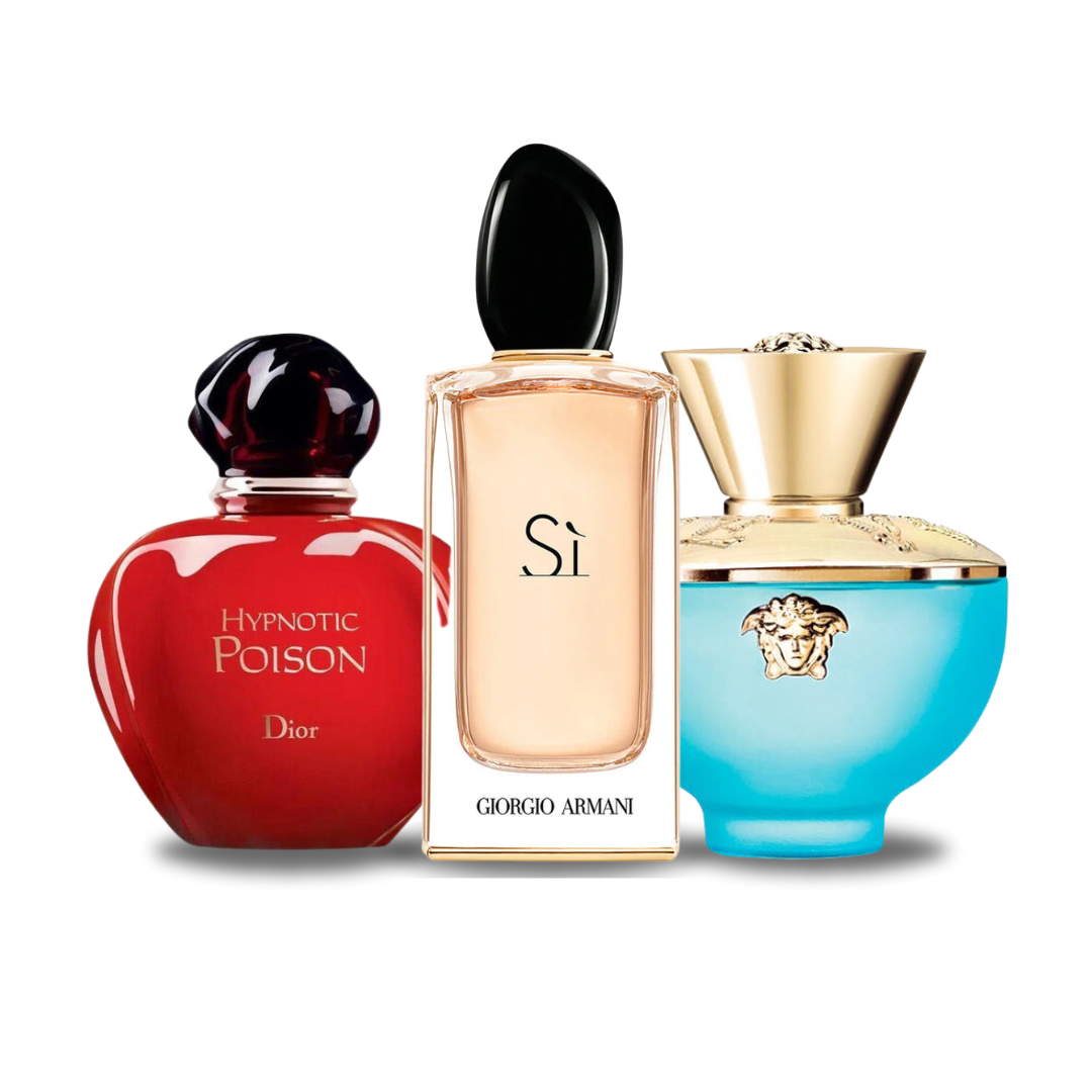 Combo of 3 Fragrances – Hypnotic Poison by Dior, Si by Giorgio Armani and Dylan Turquoise by Versace [100 ml each]