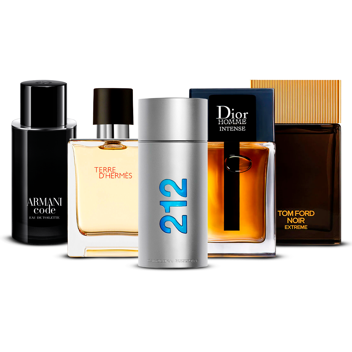 Combination of 5 men's perfumes – Armani Code, Terre d'Hermès, 212 Men, Dior Homme Intense and Tom Ford Noir Extrême [100 ml each]