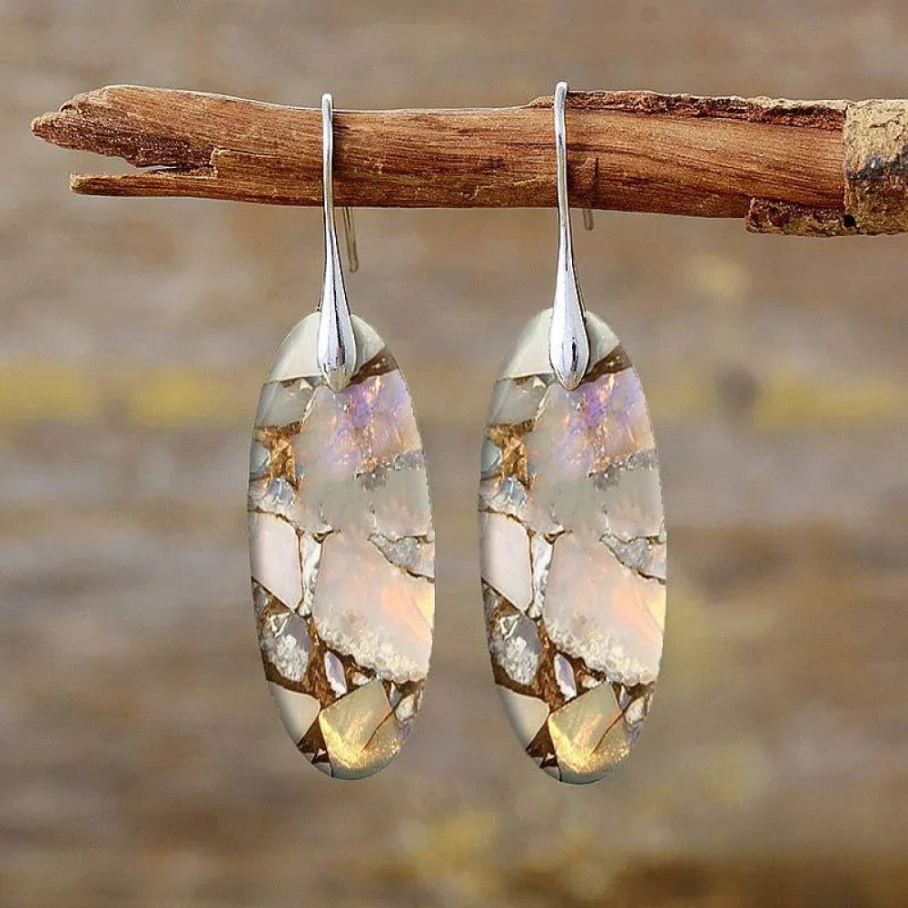Vintage Oval Stone Earrings Made from Natural Materials