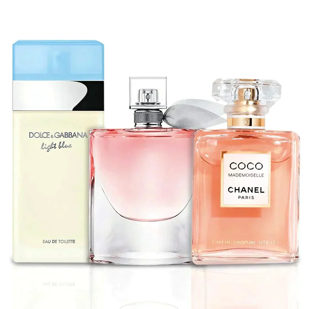 Combo of 3 Women's Fragrances – La Vie Est Belle, Mademoiselle and Light Blue [100 ml each]