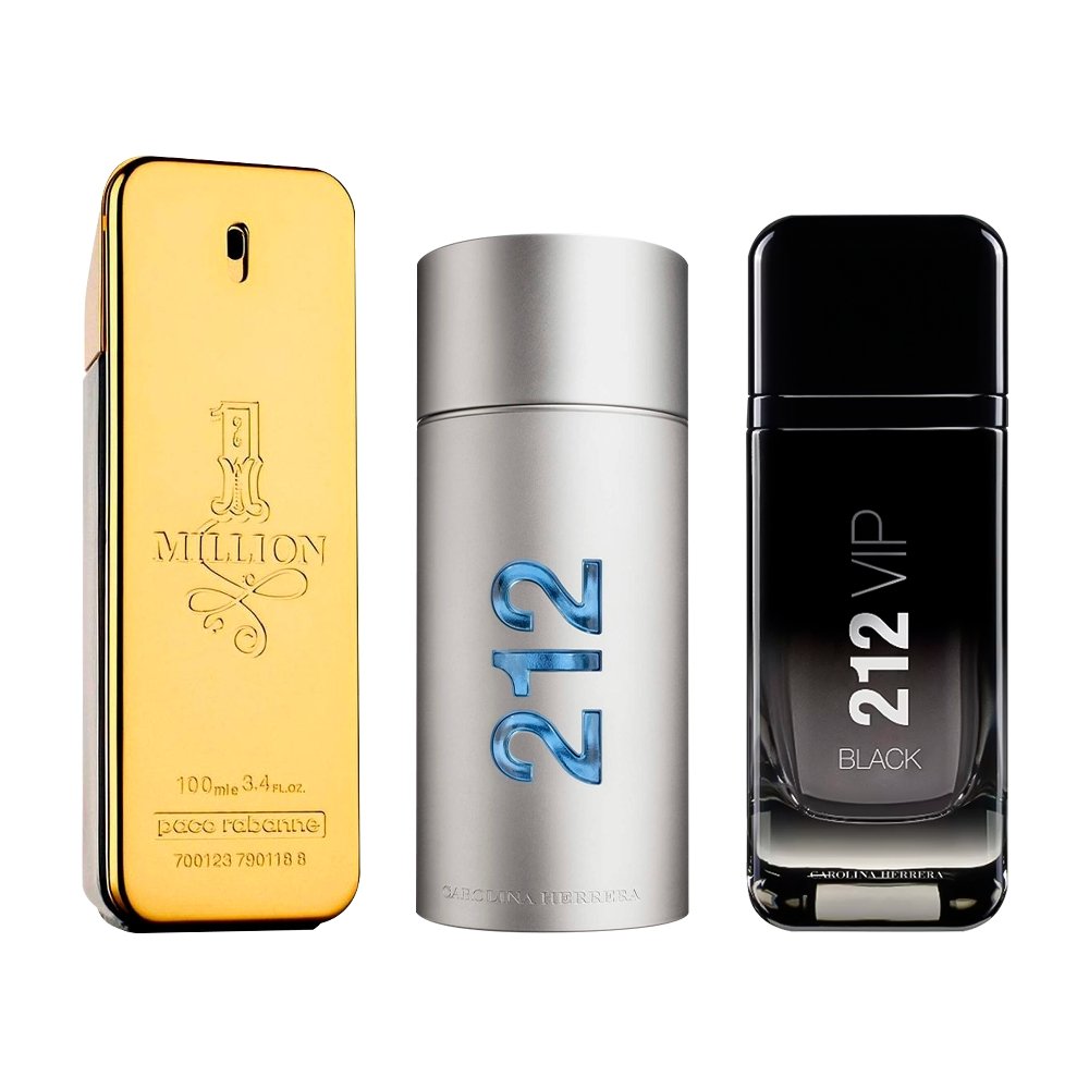 Combo of 3 Men's Fragrances – 1 Million, 212 MEN and 212 Black [100 ml each]