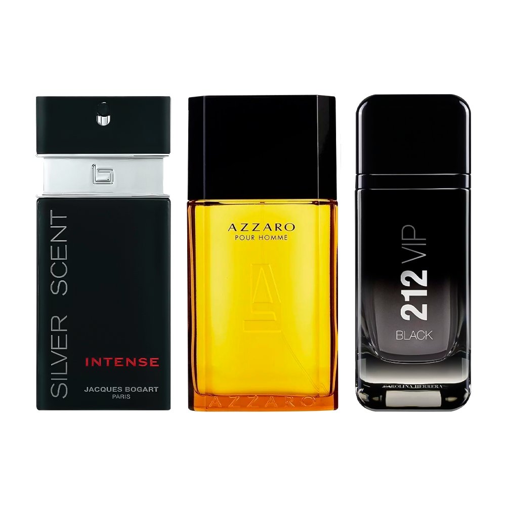 Combo of 3 Men's Fragrances – Silver Scent, Azzaro and 212 Black [100 ml each]
