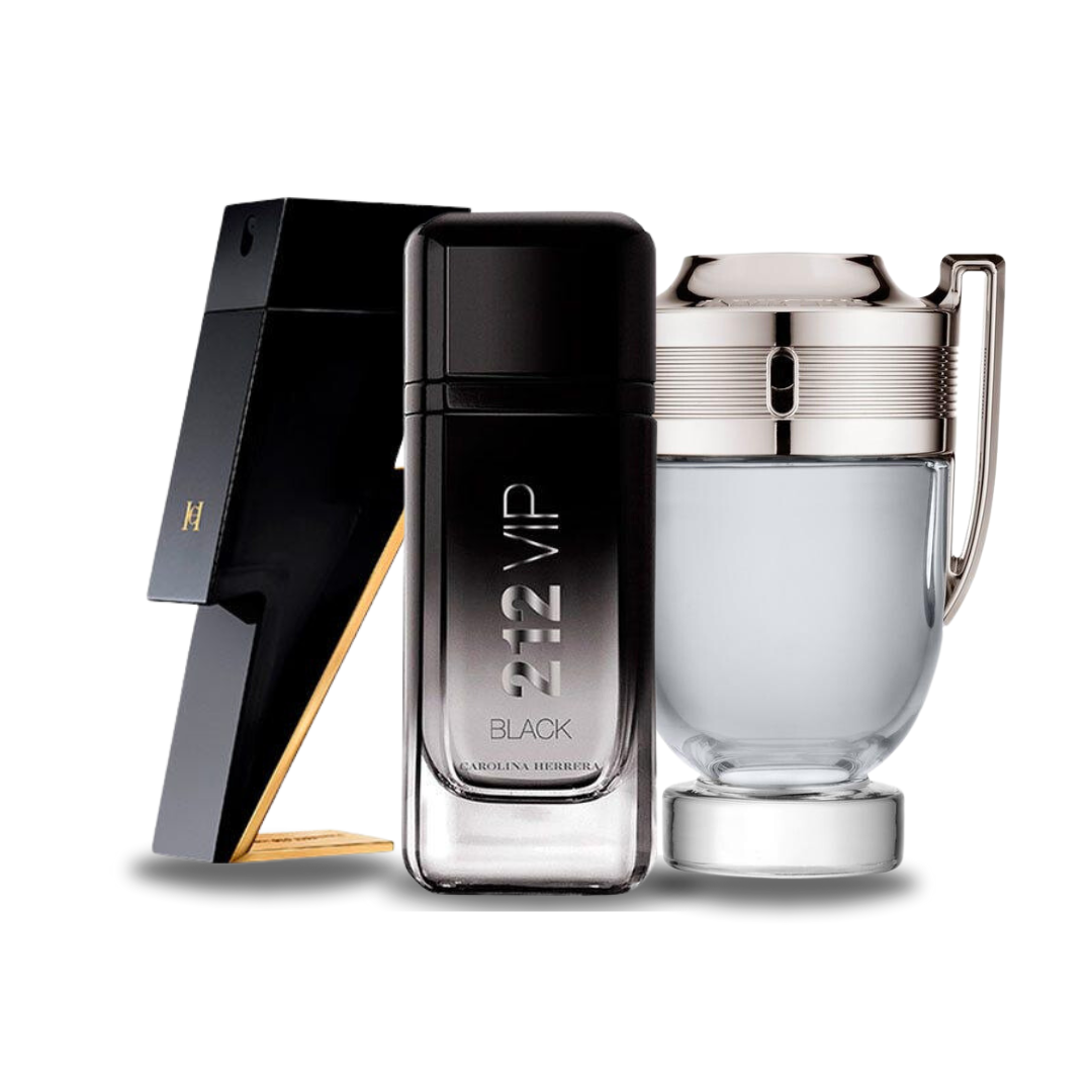 Combo of 3 Fragrances – Bad Boy by Carolina Herrera, 212 VIP Black by Carolina Herrera and Invictus by Paco Rabanne [100 ml each]